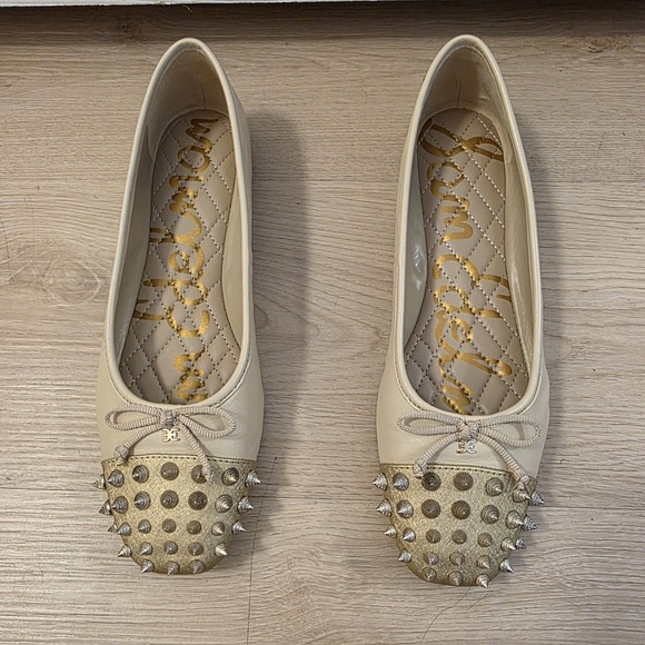 Sam Edelman Cream Leather Monet Cap Toe Studded Spikes Ballet Flats Size 7.5 - Picture 4 of 8